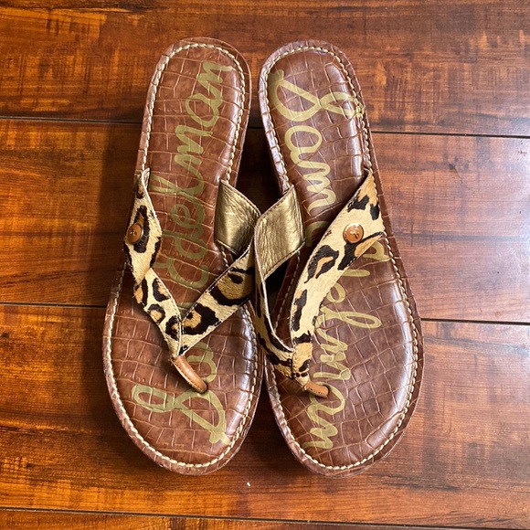 Sam Edelman calf hair leopard print wedge sandals - Picture 2 of 10